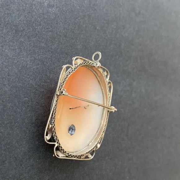 Art Deci DIamond Filigree Lady Cameo Pin or Pendant 14K White Gold - Picture 5 of 6